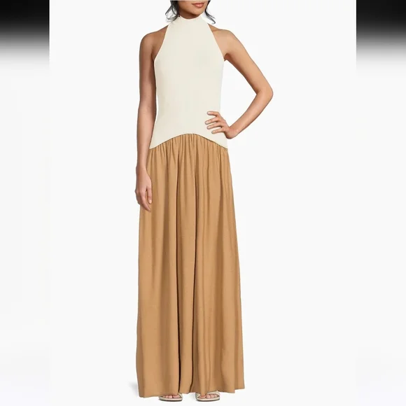 ANTHRO | $348 Solid & Striped Soglio Halter Mixed Media Contrast Maxi Dress - Picture 9 of 11